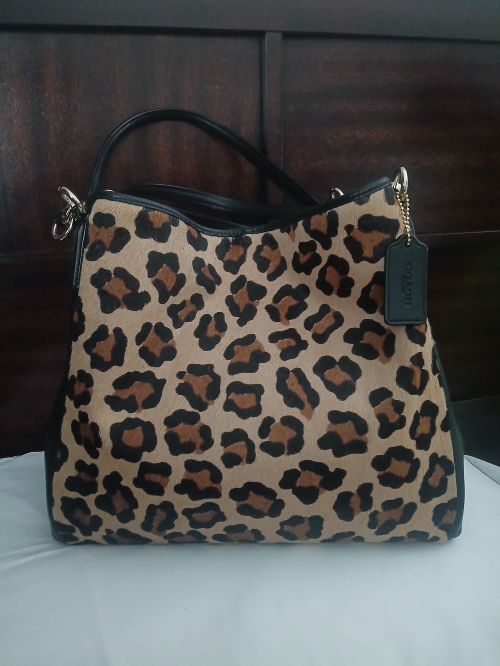 Coach Leopard-Print Shoulder Bag with Black Trim
